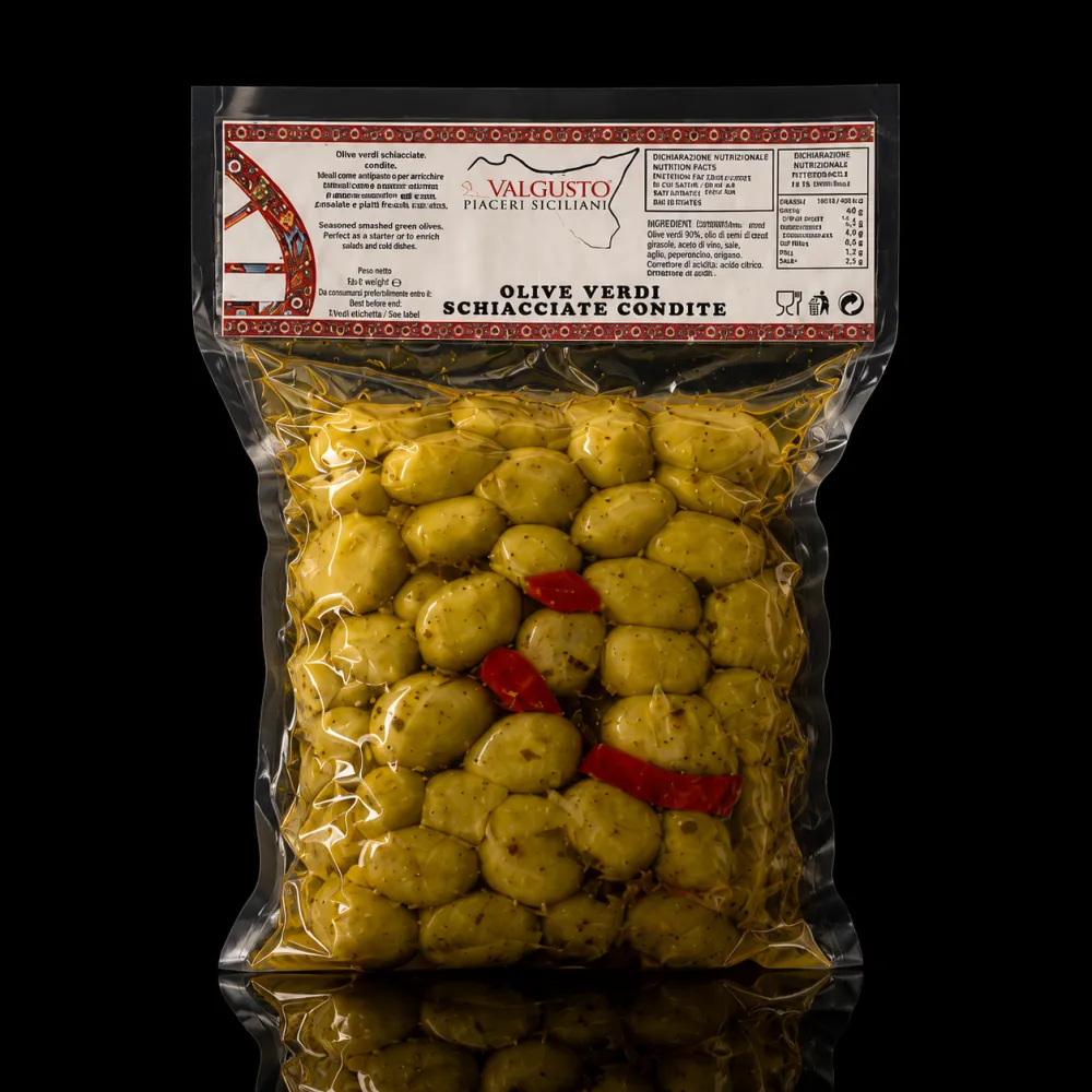 Olive verdi schiacciate condite Valgusto in busta